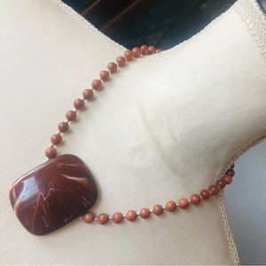 Handcrafted large marble medallion genuine goldstone bead necklace